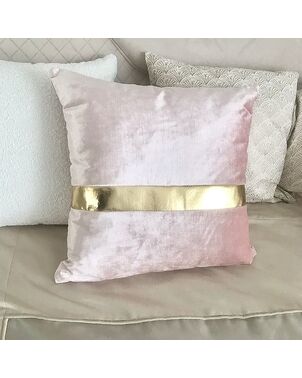 Decorative pillow with golden belt, for sofa, for bedroom, for living room, pink, gold