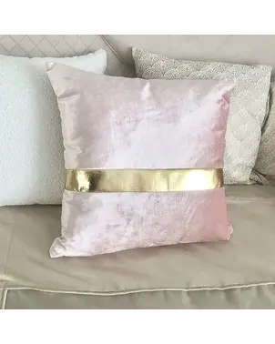 Decorative pillow with golden belt, for sofa, for bedroom, for living room, pink, gold