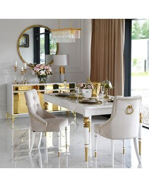 High gloss glamorous table, elegant white high gloss, light gold QUEEN