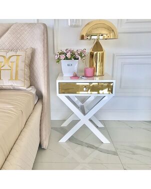 Modern side cabinet, auto, bedside, lacquered, glamor for the living room, bedroom, gold VIKI