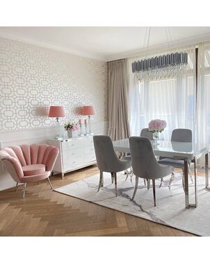 Glamor dining table, modern silver with white glass top, steel 240cm BOND OUTLET