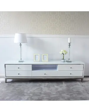 Komoda RTV glamour wysoki połysk biała srebrna nowoczesna luksusowa Lorenzo L Silver OUTLET