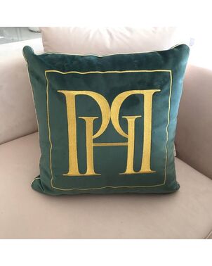 Elegant pillow 50x50, PH logo, decorative, green, gold,
