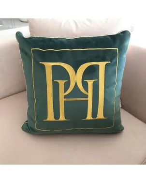 Elegant pillow 50x50, PH logo, decorative, green, gold,