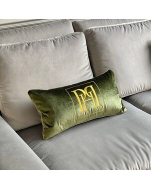 Decorative pillow 30x60 with golden Ph logo, green