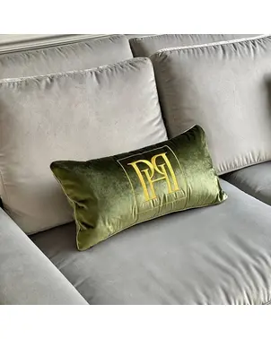 Decorative pillow 30x60 with golden Ph logo, green