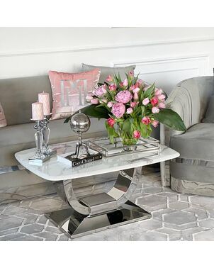 ART DECO modern gold living room coffee table with white marble top [CLONE]