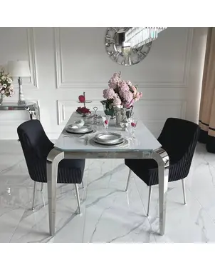 Stół glamour srebrny glamour z białym szklanym blatem, stalowy, nowoczesny, designerski ELITE