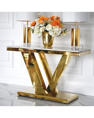 Gold console, modern, white marble top, glamour, LV COLLECTION