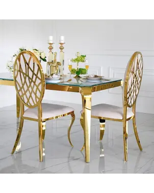 Krzesło złote beżowe glamour luksusowe do jadalni, stalowe nogi AZURO