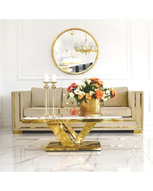 Glamorous sofa for the living room, designer, exclusive, luxurious with gold strips MONACO