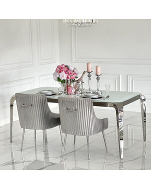 Stół glamour srebrny glamour z białym szklanym blatem, stalowy, nowoczesny, designerski ELITE