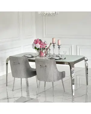 Design glamor table with a glass top, steel, modern, silver ELITE