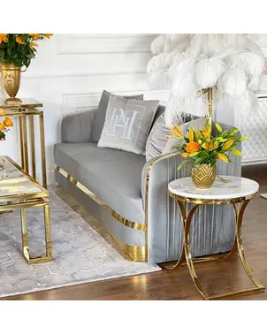 MADONNA elegant and modern grey gold glamour New York-style upholstered sofa for living room OUTLET