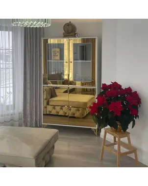 Witryna glamour ekskluzywna, lustrzana, komoda z wysokim połyskiem, wysoka, drewniana, lustrzana złota witryna VENICE