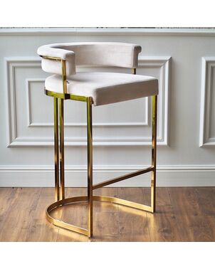 Modern, upholstered glamor stool for the dining room, bar, island, golden beige MARCO