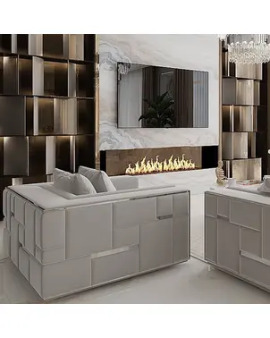 Fotel glamour, do salonu, tapicerowany nowoczesny ekskluzywny ze srebrnymi wstawkami, srebrny EMPORIO