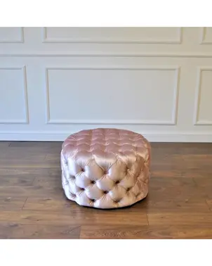 Upholstered pouffe, round, glamorous, quilted CLOTILDE
