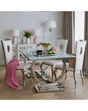 Modern glamor dining table white glass steel top silver MARCELLO OUTLET 220cm