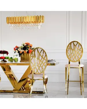 Luxurious island stool, glamor in velvet fabric beige gold AZURO OUTLET