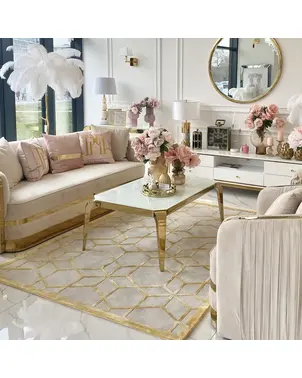 Nowoczesny dywan, geometryczny, do salonu, glamour, szary, złoty ARABEL GOLD