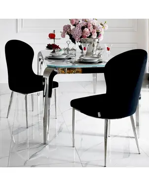 Krzesło glamour do jadalni, stalowe proste nogi, wygodne, nowoczesne, ekskluzywne, czarne, srebrne, złote LOUIS