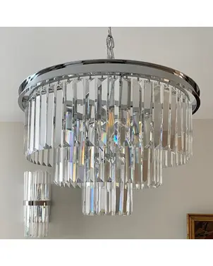 Żyrandol kryształowy, okrągły, nowoczesny, lampa wisząca, srebrna GLAMOUR 50 cm