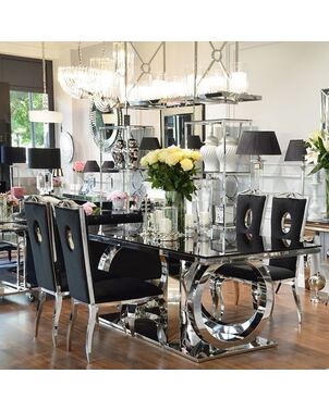 Glamorous, modern, designer dining table, steel silver, PICASSO OUTLET base
