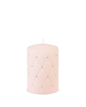 Quilted candle, pink matt, with gold particles S