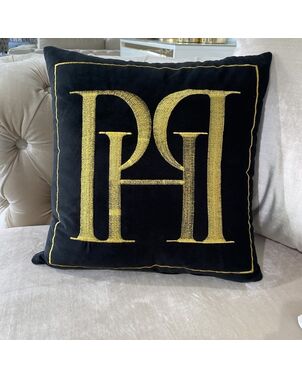 Cushion 40x40 with the PH logo, black, gold, decorative, square