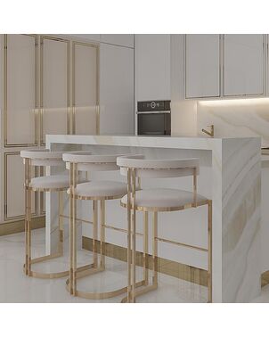 Glamor bar stool, gold, boucle, modern upholstered for dining room, bar, MARCO island OUTLET