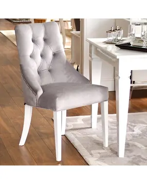Gray glamor chair with a quilted backrest, classic, for the dining room, with a knocker, New York, modern, silver PRINCE II