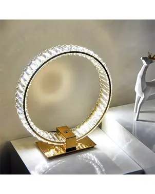 Crystal table lamp, ring, gold, glamor bedside lamp, modern, round ECLIPSE