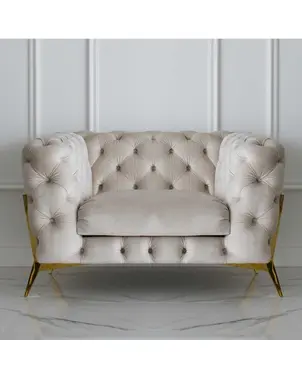 Luksusowy fotel pikowany do salonu nowoczesny glamour złoty DIVA