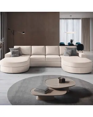 Nowoczesny półokrągły narożnik w literę U z funkcją spania złoty PARIS DOUBLE