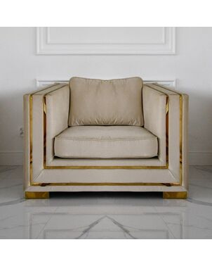 Modern upholstered glamor armchair with gold and silver MONACO slats