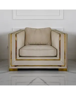 Fotel glamour tapicerowany nowoczesny z listwami złoty, srebrny MONACO