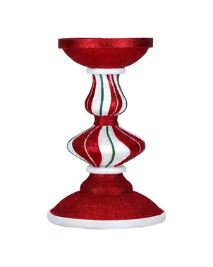 Dekoracyjny świecznik czerwony biały brokatowy 23 cm