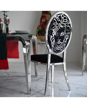 Krzesło glamour ekskluzywne do jadalni, nowoczesne, stalowe czarny, srebrny MEDUSA