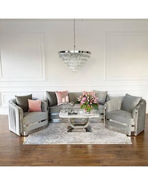 MADONNA Elegant and modern silver grey glamour upholstered sofa OUTLET