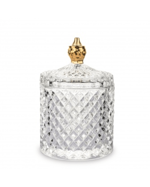 Glass container, smoked, gold, decorative, for accessories, for a dressing table, for jewelry, closed