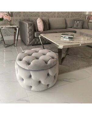 Round pouffe, for the bedroom, dressing table, upholstered, quilted, Paula glamor pouf