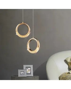 Crystal chandelier, glamor pendant lamp, gold, round, designer, exclusive, double, above the island ROUND DOUBLE