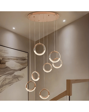 Modern chandelier, glamor pendant lamp, gold, round, designer, exclusive, hanging ceiling lamp ROUND M