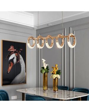 Modern, gold, glamorous chandelier, above the table, above the island, oblong ROUND L