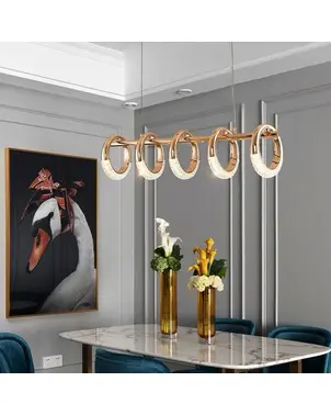 Modern, gold, glamorous chandelier, above the table, above the island, oblong ROUND L