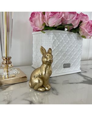 Dekoracja na stół, królik ceramiczny, złoty, wielkanocny 13 cm