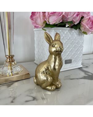 Dekoracja na stół, królik ceramiczny, złoty, wielkanocny 17 cm