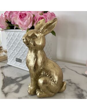 Dekoracja na stół, królik ceramiczny, złoty, wielkanocny 22 cm