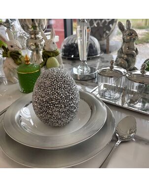 Dekoracja na stół, wielkanocne srebrne ozdobione kwiatami JAJKO